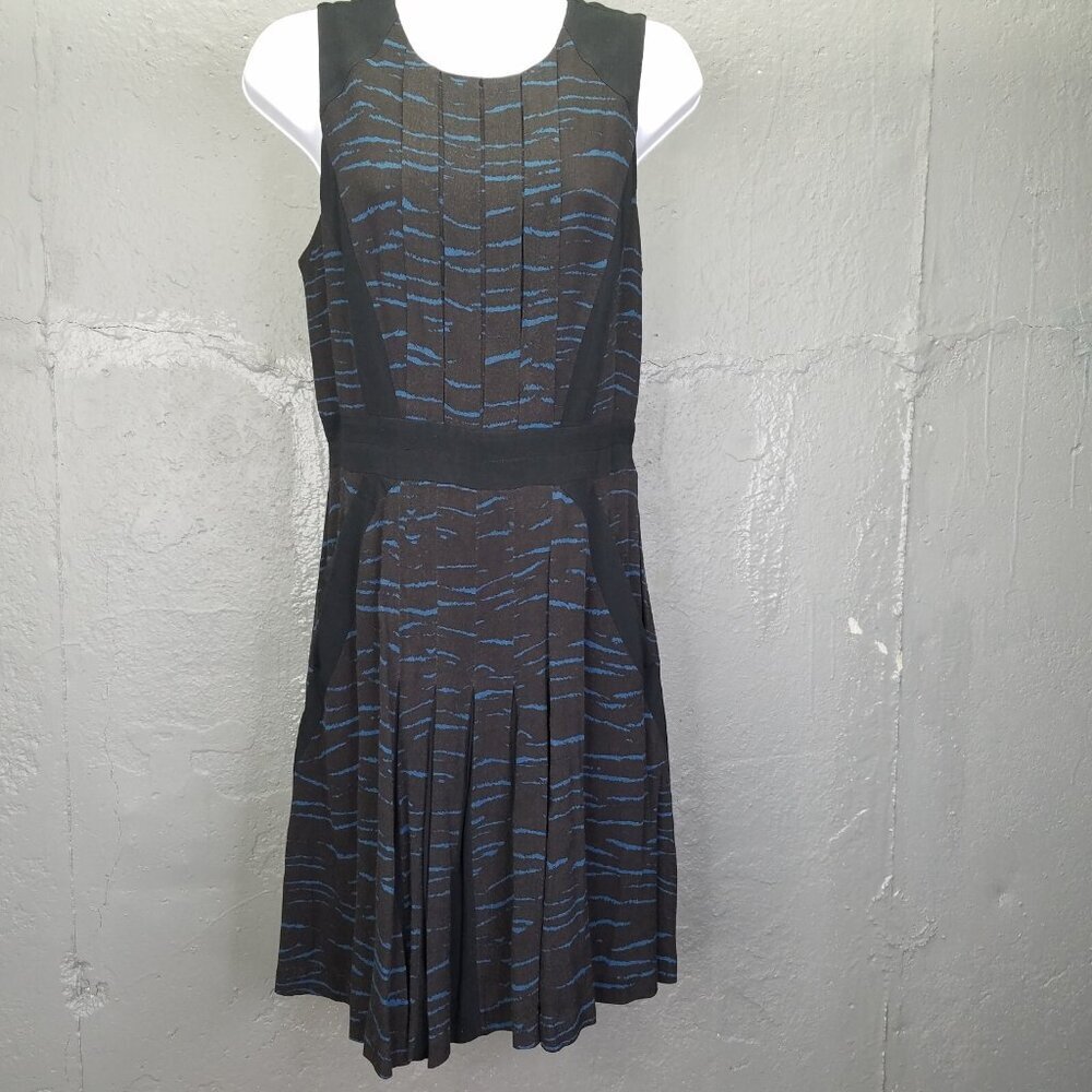 Rebecca Taylor Fit & Flare Dress Women 6 Stripe Sleeveless Pleated Pockets Mini